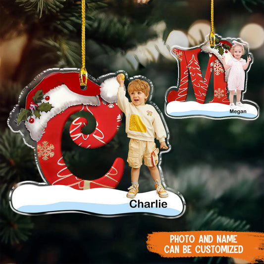 Christmas Letter & Photo Ornament Initial Christmas Ornament, Custom Photo Kid Family Christmas Ornament ON0988