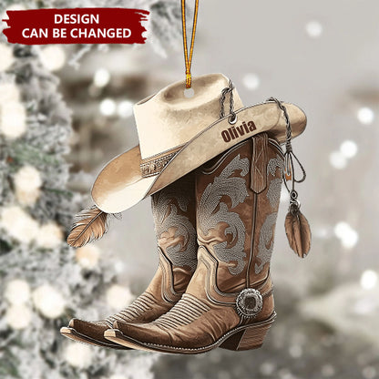 Cowboy Cowgirl Hat & Boots - Personalized Christmas Ornament ON1419