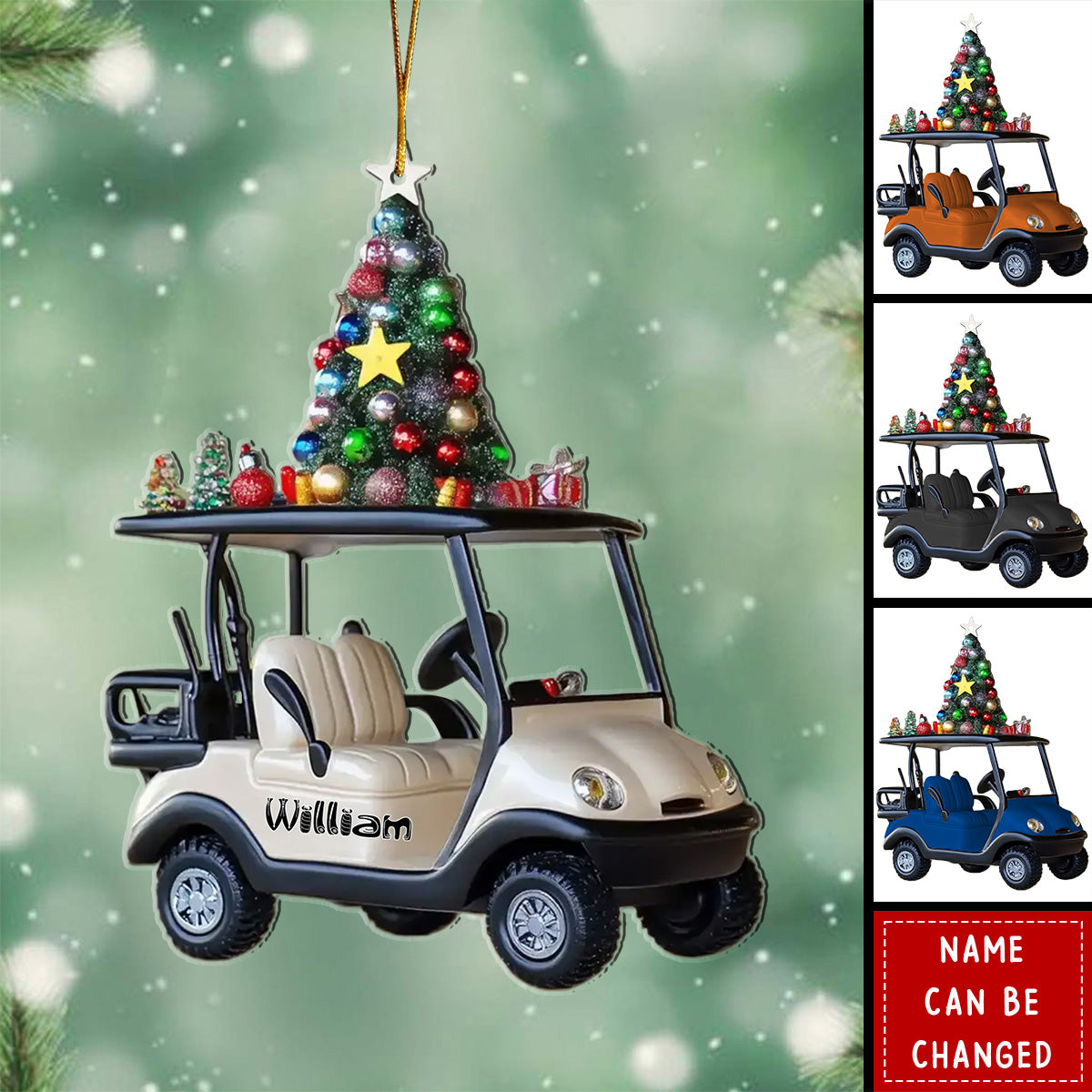 Golf Cart Rides And Good Vibes Personalized Name Shaped Christmas Ornament, Custom Name Golfer Ornament ON1447