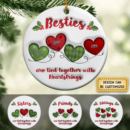 The Heartstrings Of Best Friends And Friends-Personalized Ceramic Ornament, Custom Besties Are Tied Together With Heartstrings Ornament With Name ON0181