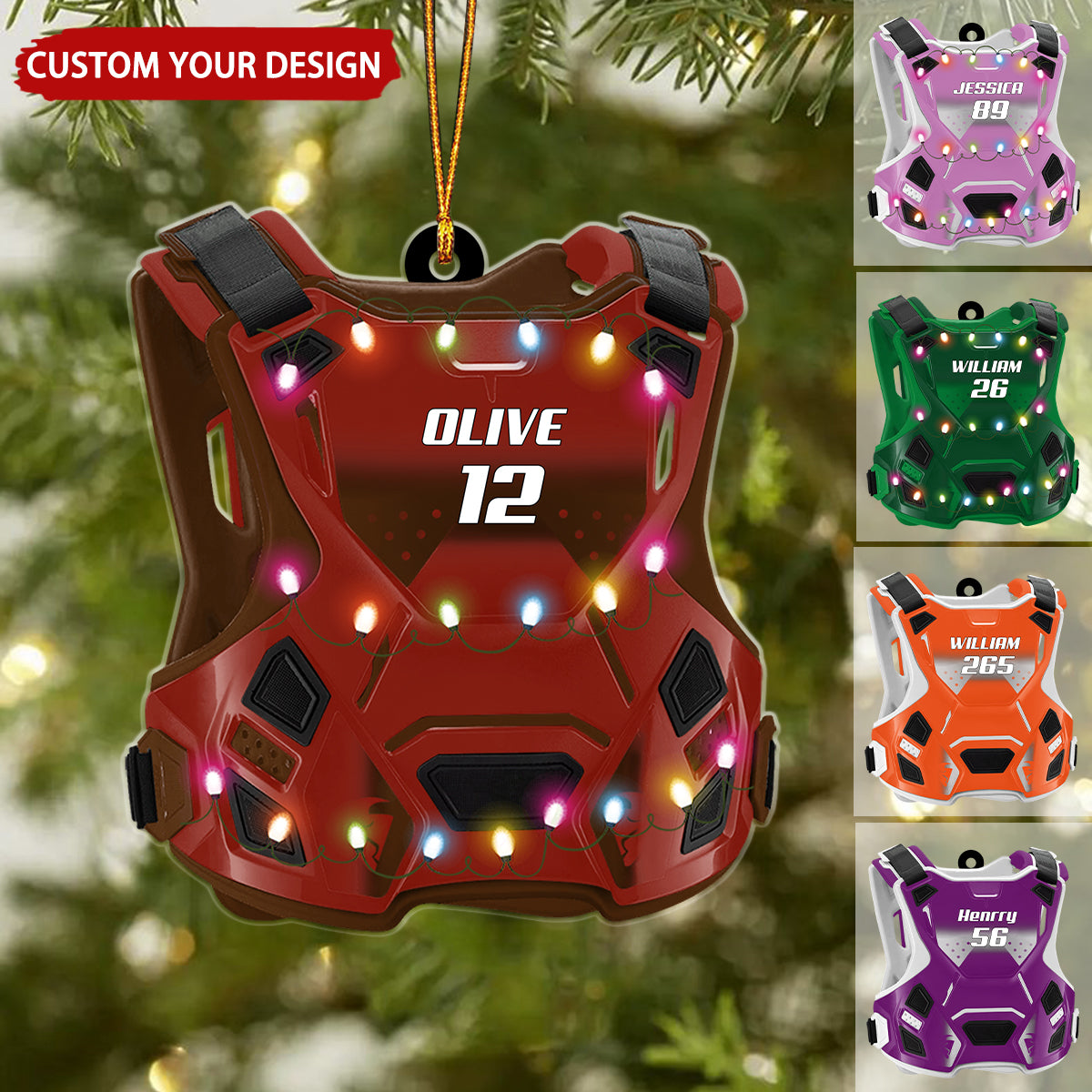 Guardian Vest Chest Protector Motocross Rider Personalized Christmas Ornament, Custom Name Number Rider Ornament ON1543