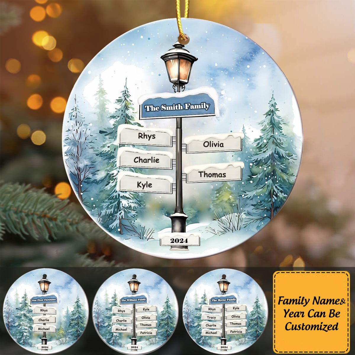 Personalized Christmas Tree And Road Sign Name Custom Ornaments - Gifts for Family, Personalized Family Christmas Ornament 2024 ON0229