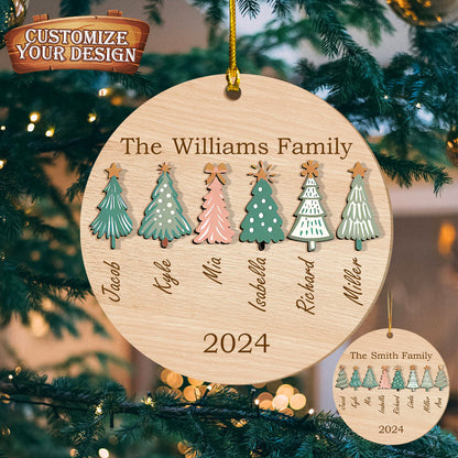 Personalized Christmas Family Tree Wooden Ornament, Personalized Family Christmas Ornaments 2024, Custom Family Name Christmas Tree Ornament ON0169