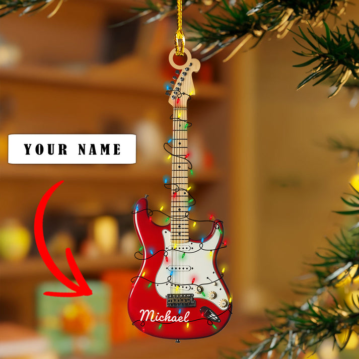 Personalized Electric Guitar Christmas Light Ornament, Custom Name Guitar Lover Ornament ON1583