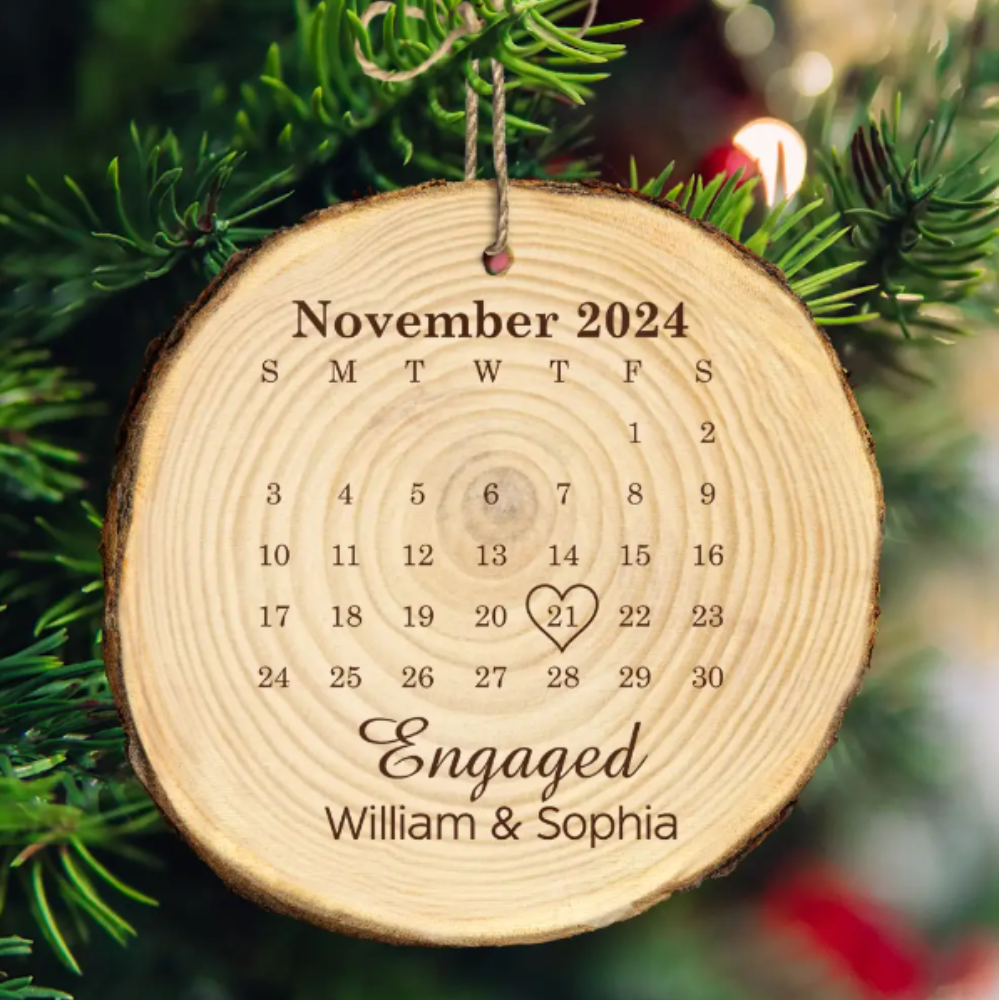 Married Engaged Anniversary Calendar Christmas Couple - Personalized Wood Slice Ornament, Personalized Calendar Anniversary Engaged Ornament 2024 ON0107