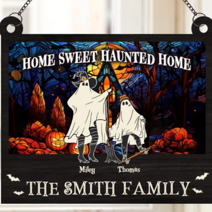 Home Sweet Haunted Home - Family Personalized Window Hanging Suncatcher - Halloween Gift For Family Members, Custom Spooky Suncatcher ON0006