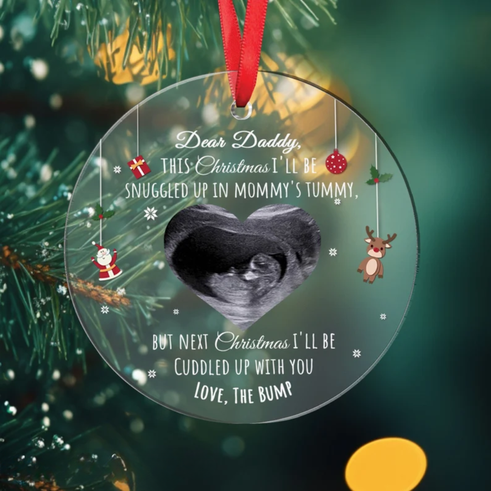 Custom Photo This Christmas I'll Be Snuggled Up In Mommy's Tummy Ornament, Personalized Christmas Pregnancy Announcement Ornament 2024 ON0155