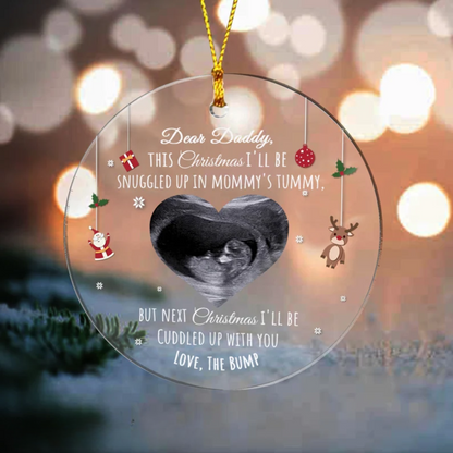 Custom Photo This Christmas I'll Be Snuggled Up In Mommy's Tummy Ornament, Personalized Christmas Pregnancy Announcement Ornament 2024 ON0155