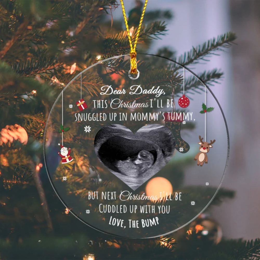 Custom Photo This Christmas I'll Be Snuggled Up In Mommy's Tummy Ornament, Personalized Christmas Pregnancy Announcement Ornament 2024 ON0155