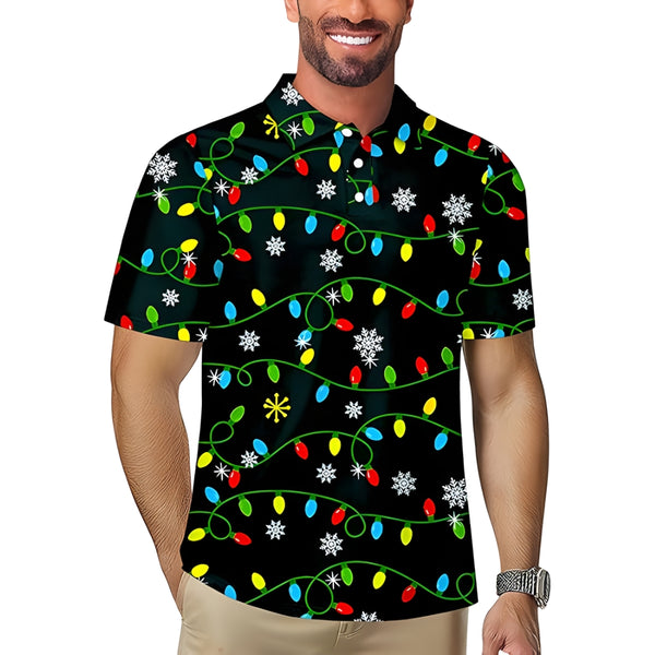 Neon Christmas Light Golf Polo Shirt For Men, Mens Christmas Golf Shirts GZ0178