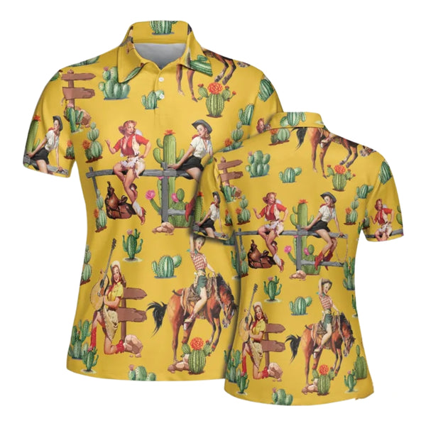 Women Western Cactus Golf Polo Shirt, Cowlgirl Golf Shirts GE0183