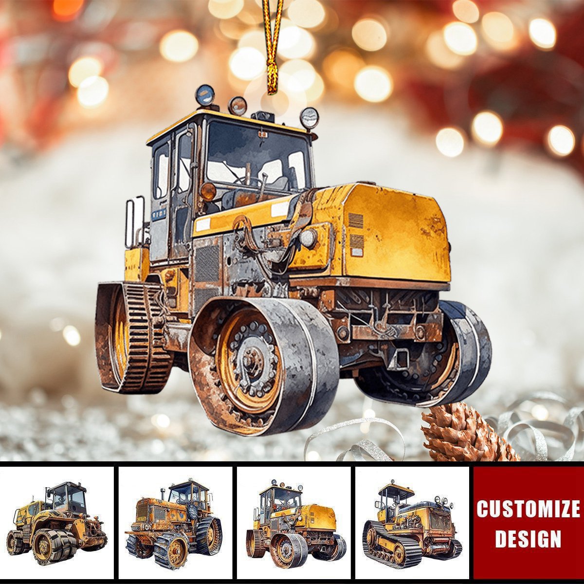 Personalized Road Roller Christmas Ornament, Custom Name Heavy Equipment Lovers Ornament ON1564