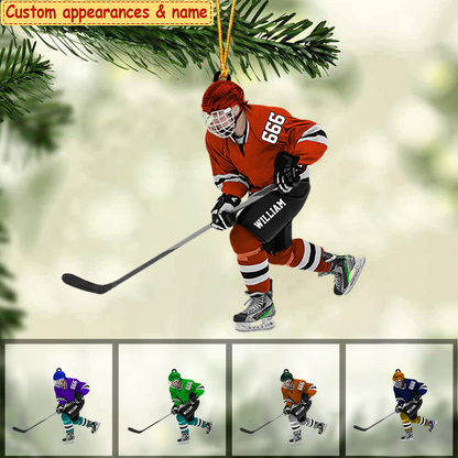 Personalized Ice Hockey Acrylic Christmas Ornament, Custom Name Number Ice Hockey Player Ornament ON1620