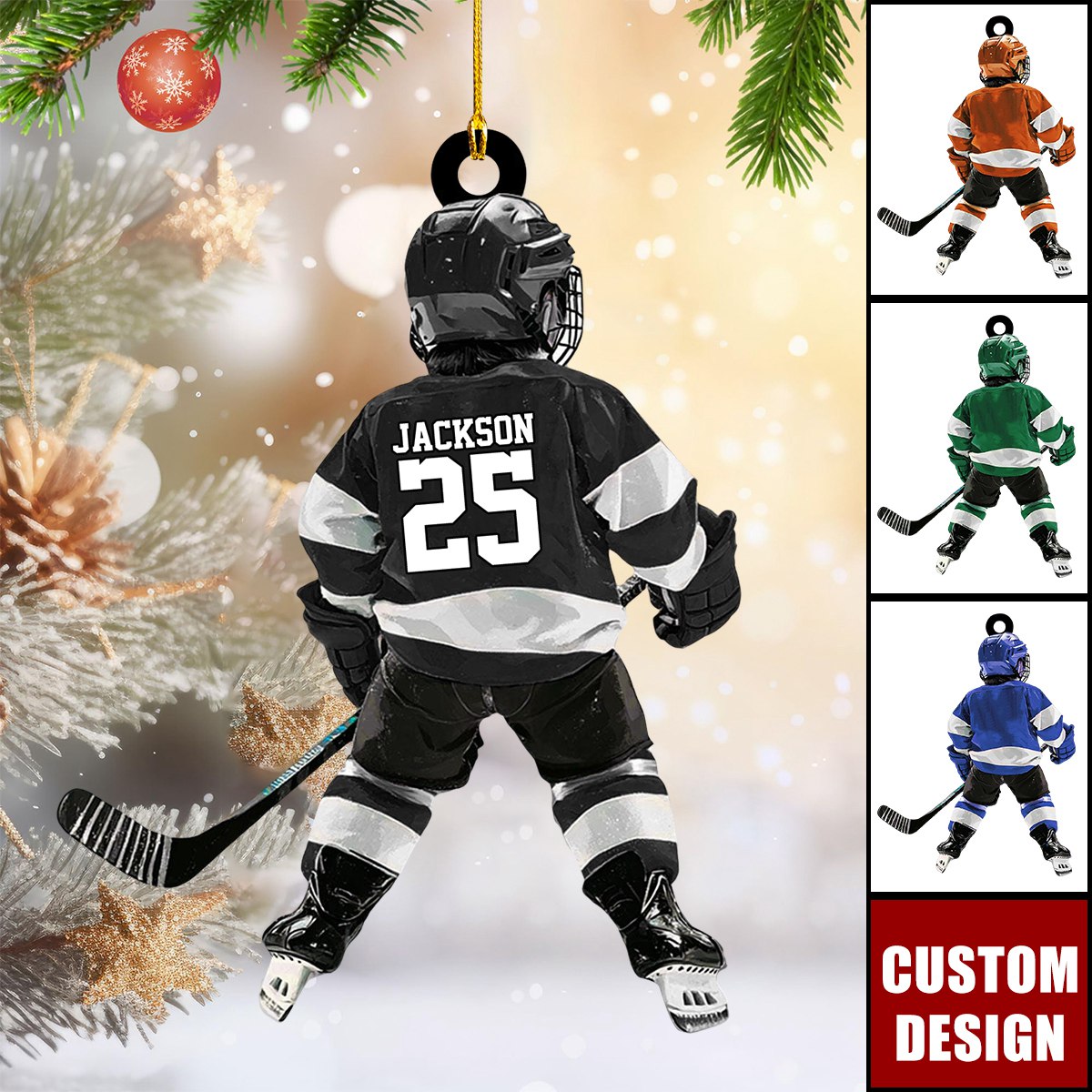 Personalized Kid Hockey Player Christmas Ornament,  Custom Name Number Hockey Lover Ornament 2024 ON1431