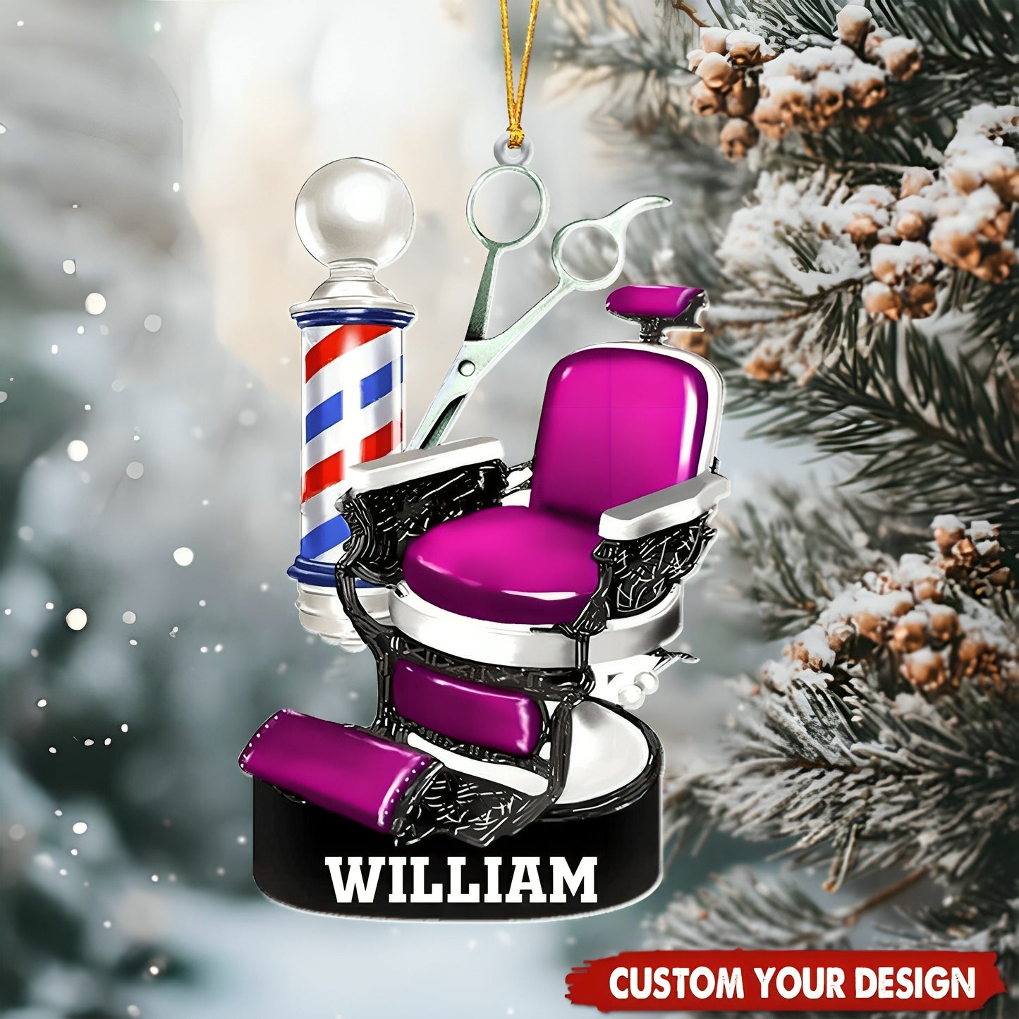 Custom Barber Chair Ornament, Personalized Name Hairstylist Hairdresser Ornament ON1440