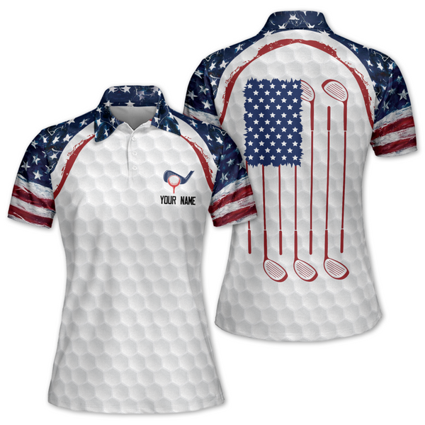Custom American Flag Women Golf Polo Shirt, Women's Custom Patriotic Golf Shirts GW0077