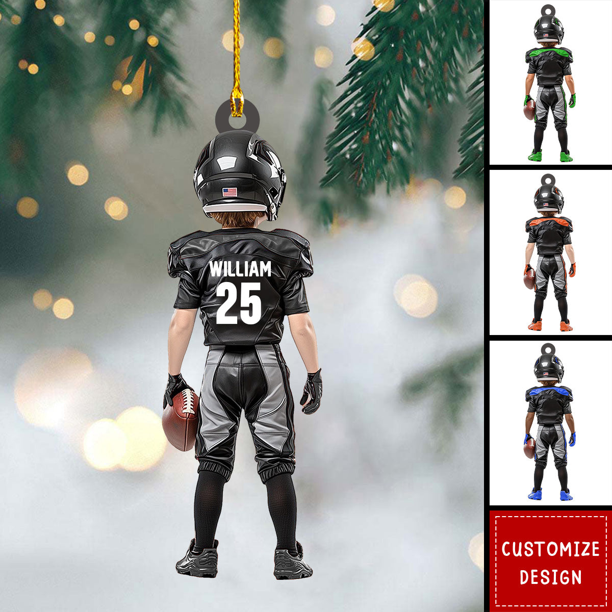 Personalized Kid American Football Christmas Ornament, Custom Name Number American Football Lovers Ornament 2024 ON1430