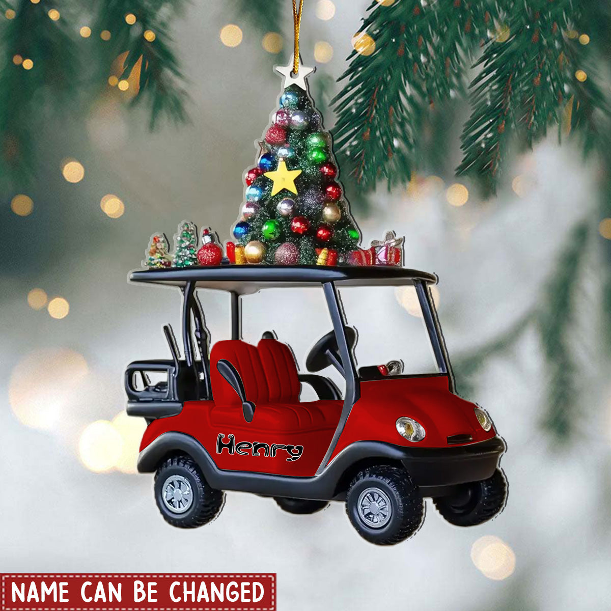 Golf Cart Rides And Good Vibes Personalized Name Shaped Christmas Ornament, Custom Name Golfer Ornament ON1447