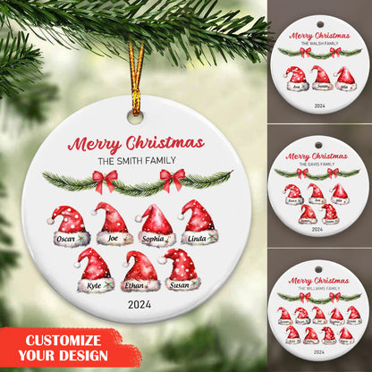 Personalized Christmas Santa Hat Ceramic Ornaments-Gift For Family, Custom Merry Christmas Family Ornament 2024 ON0290