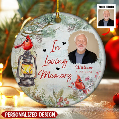 Memorial Cardinal Lights Personalized Circle Ceramic Ornament, Personalized Not A Day Goes By That You Are Not Missed Memorial Ornament ON0750