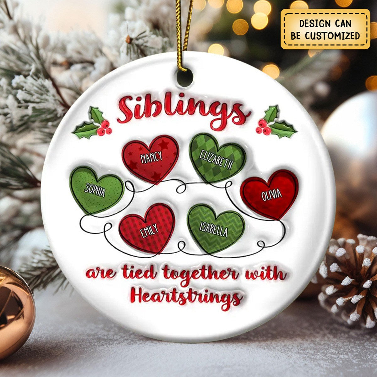 The Heartstrings Of Best Friends And Friends-Personalized Ceramic Ornament, Custom Besties Are Tied Together With Heartstrings Ornament With Name ON0181