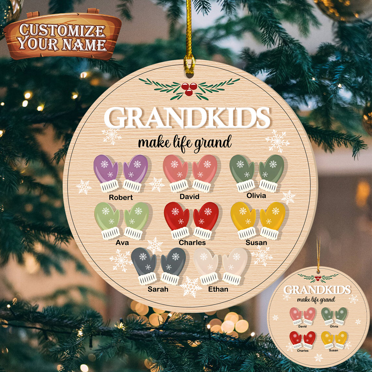 Grandkids Make Life Beautiful -Personalized Christmas Glove Ornaments, Custom Grandkids Make Life Grand Glove Ornament With Name ON0018