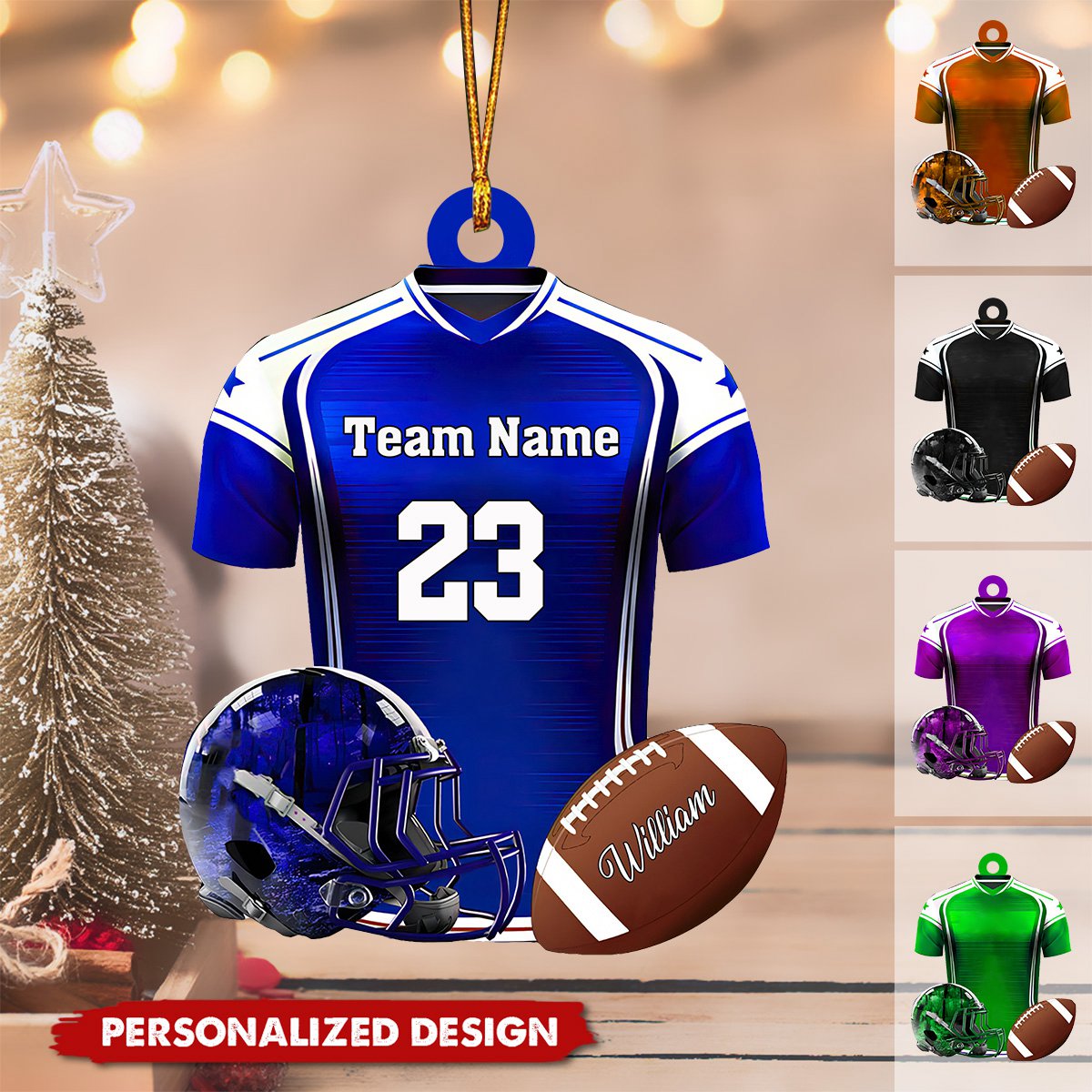 Personalized Name Football Ornaments 2024, Custom Football Jersey Ornament ON1424