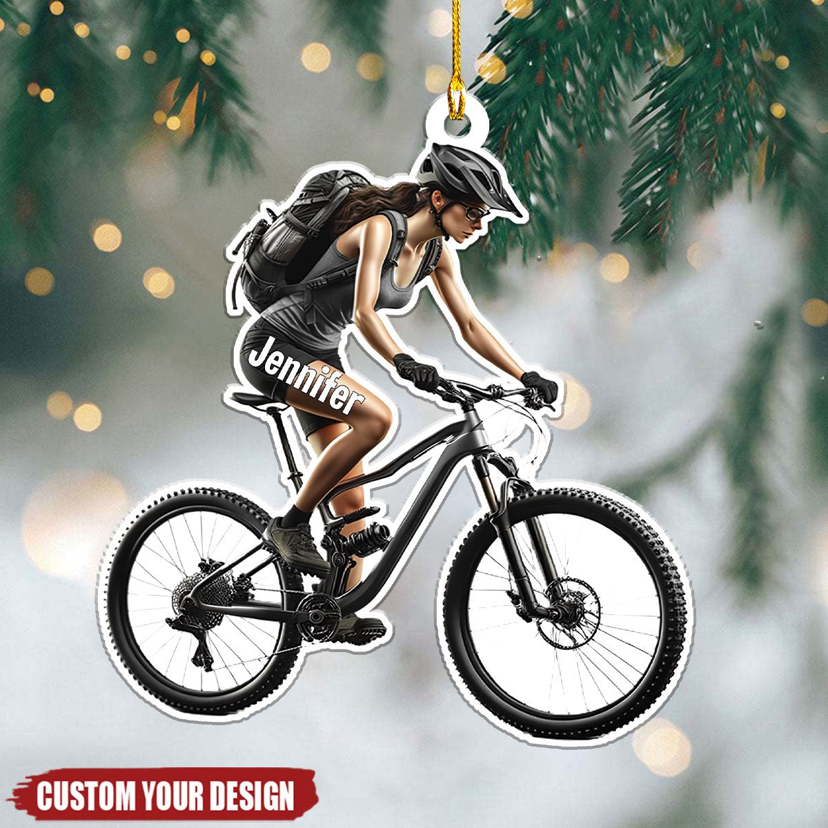 Female Mountain Biking Personalized Christmas Ornament, Custom Name MTB Lovers Ornament ON1497