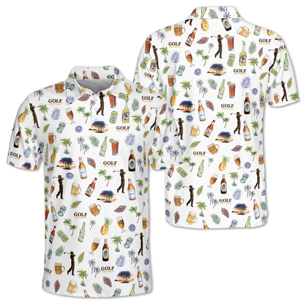 Golf And Beer Tropical Golf Polo Shirt For Mens, Men's Beer Golf Shirts GM0438