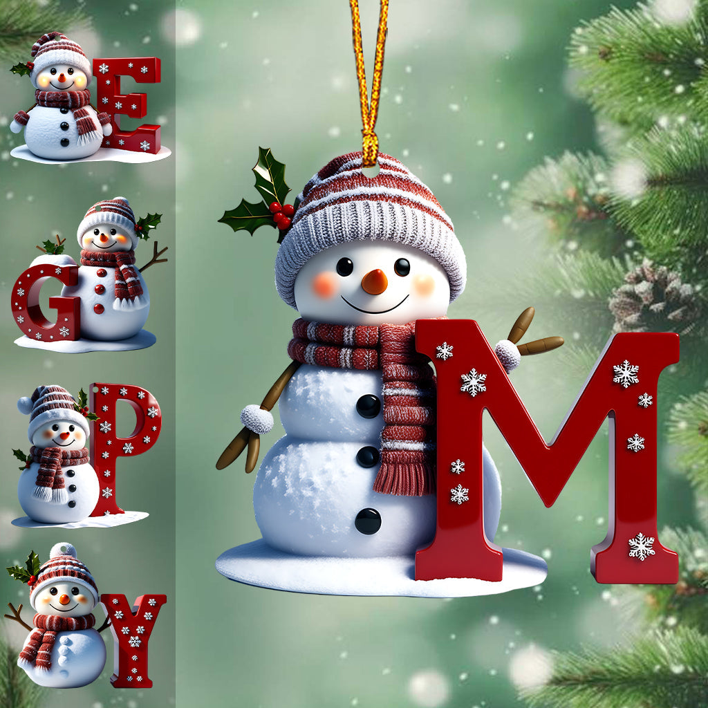 Merry Christmas - Personalized Family Ornament, Custom Letter Name Snowman Christmas Ornament ON0835