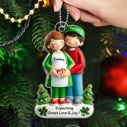 Expecting Great Love And Joy Personalized Baby on the Way Couple Christmas Ornament ON1692