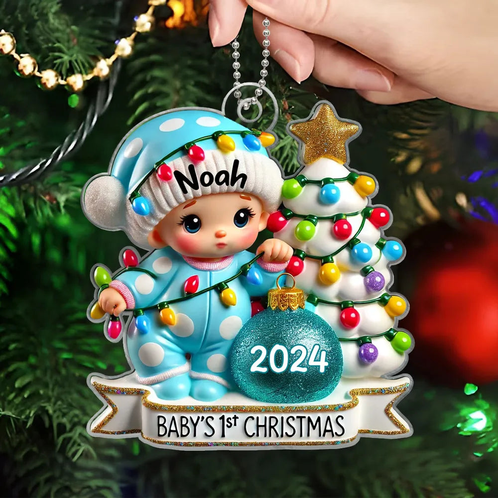 Baby First Christmas 3D Effect Personalized Acrylic Ornament, New Parents Keepsake Ornament ON1729