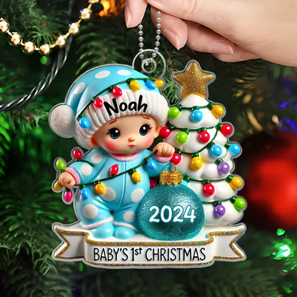 Baby First Christmas 3D Effect Personalized Acrylic Ornament, New Parents Keepsake Ornament ON1729