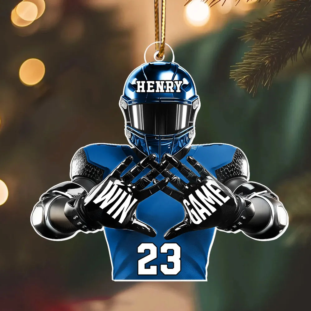 Football Player Football For Life Personalized Acrylic Ornament, Custom Name Number Football Ornament ON1728