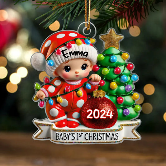 Baby First Christmas 3D Effect Personalized Acrylic Ornament, New Parents Keepsake Ornament ON1729