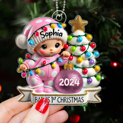 Baby First Christmas 3D Effect Personalized Acrylic Ornament, New Parents Keepsake Ornament ON1729