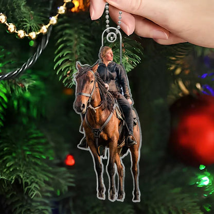 Horse Riding Custom Shape Acrylic Ornament From Photo, Custom Photo Horse Lovers Ornament ON1541