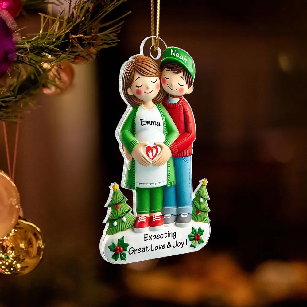 Expecting Great Love And Joy Personalized Baby on the Way Couple Christmas Ornament ON1692