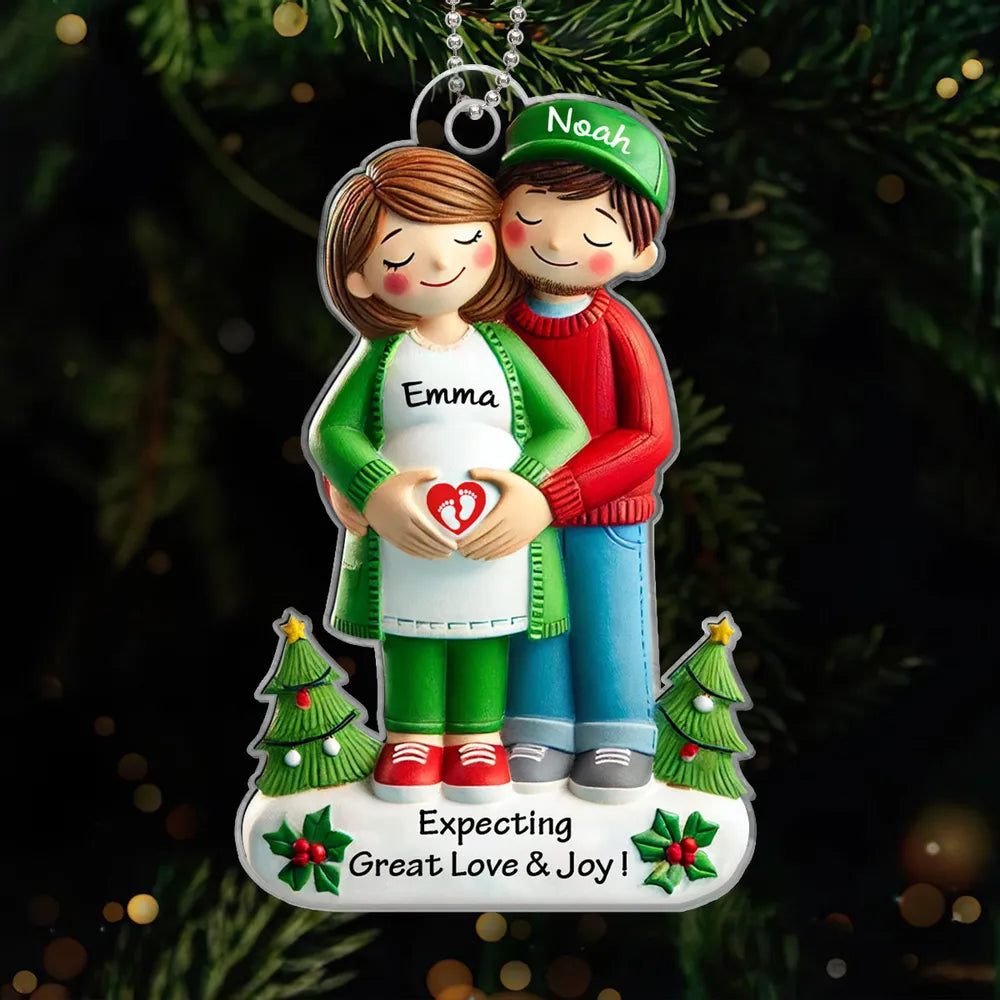 Expecting Great Love And Joy Personalized Baby on the Way Couple Christmas Ornament ON1692