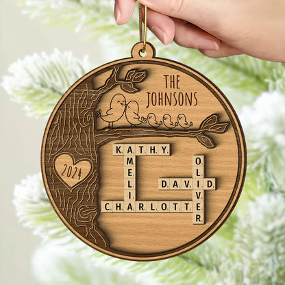 Family Tree Crossword Puzzle Art, Personalized 2-Layered Wooden Ornament, Custom Name Family Crossword Puzzle Wooden Ornament 2024 ON0892