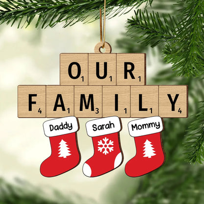 Our Family Christmas Socks Puzzle Style Personalized Wooden Ornament, Christmas Decoration, Personalized Family Christmas Ornament 2024 ON0371