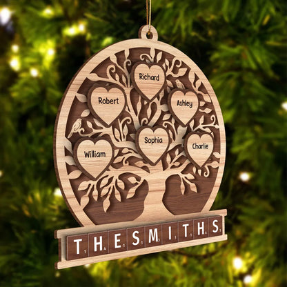 Family Heart Tree Of Life 2-Layered Wooden Ornament, Personalized Family Crossword 2-Layered Wooden Ornament ON989