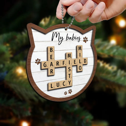 Cat Lover Gift Crossword Puzzle Art Personalized 2-Layer Wooden Ornament, Custom Name Cat Crossword Puzzle Christmas Ornament ON0425