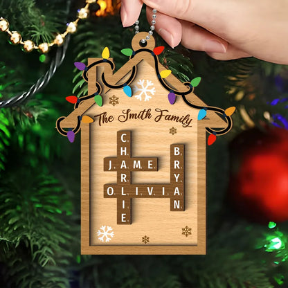 Family House Crossword Puzzle Personalized Wooden Ornament, Christmas Ornament for Husband Wife Daughter Son ON1058