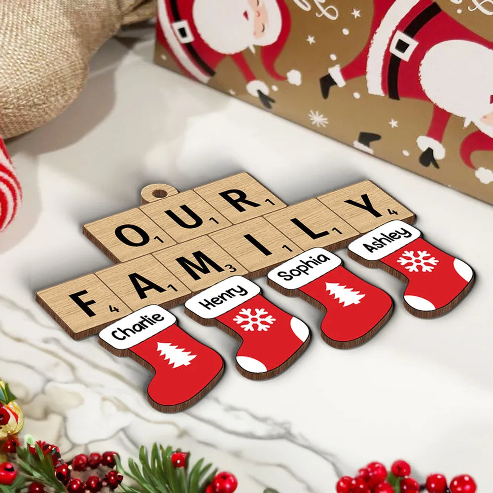 Our Family Christmas Socks Puzzle Style Personalized Wooden Ornament, Christmas Decoration, Personalized Family Christmas Ornament 2024 ON0371