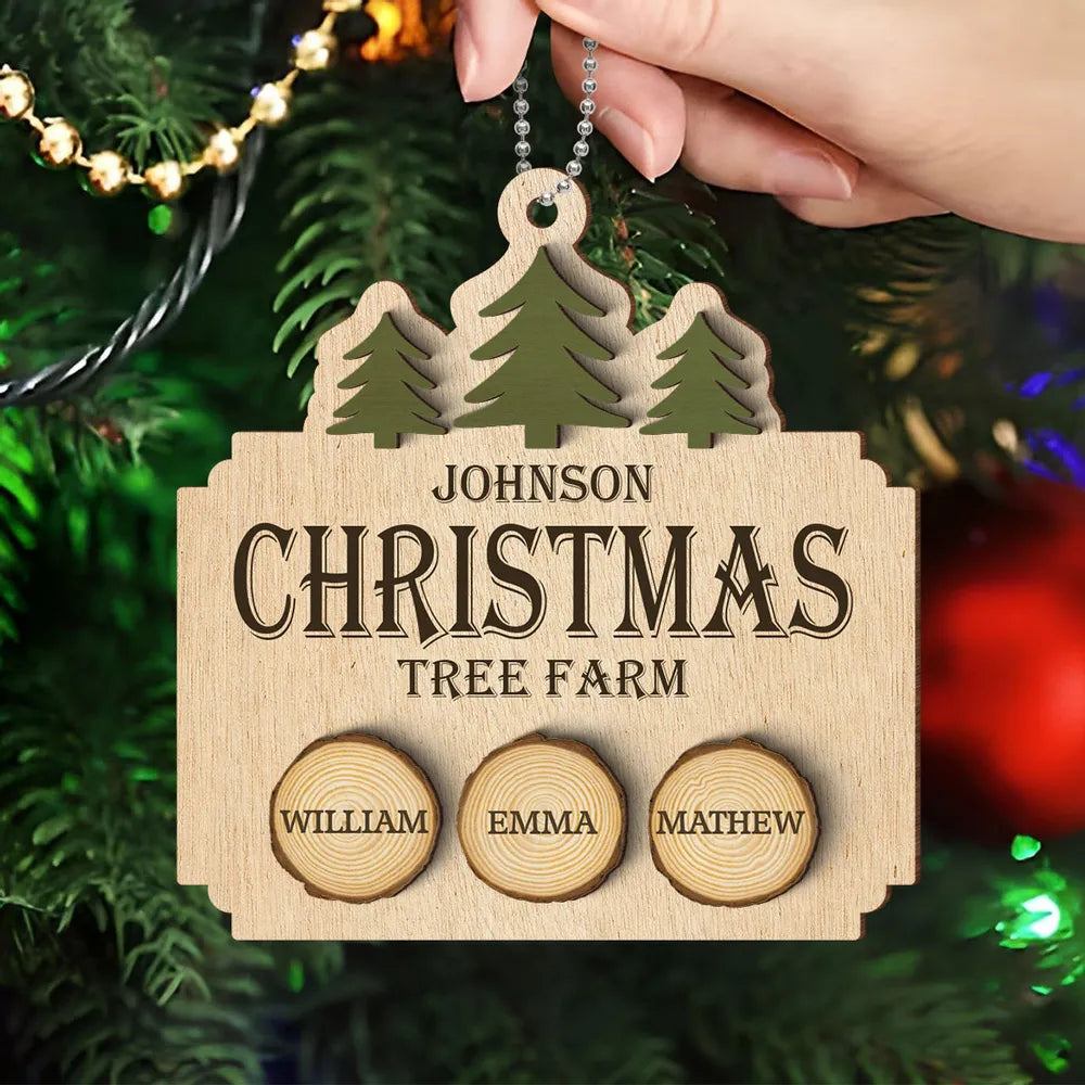 Christmas Tree Farm Family Wood Slice Personalized 2-Layer Wooden Ornament, Personalized Family Christmas Ornament 2024 ON0999