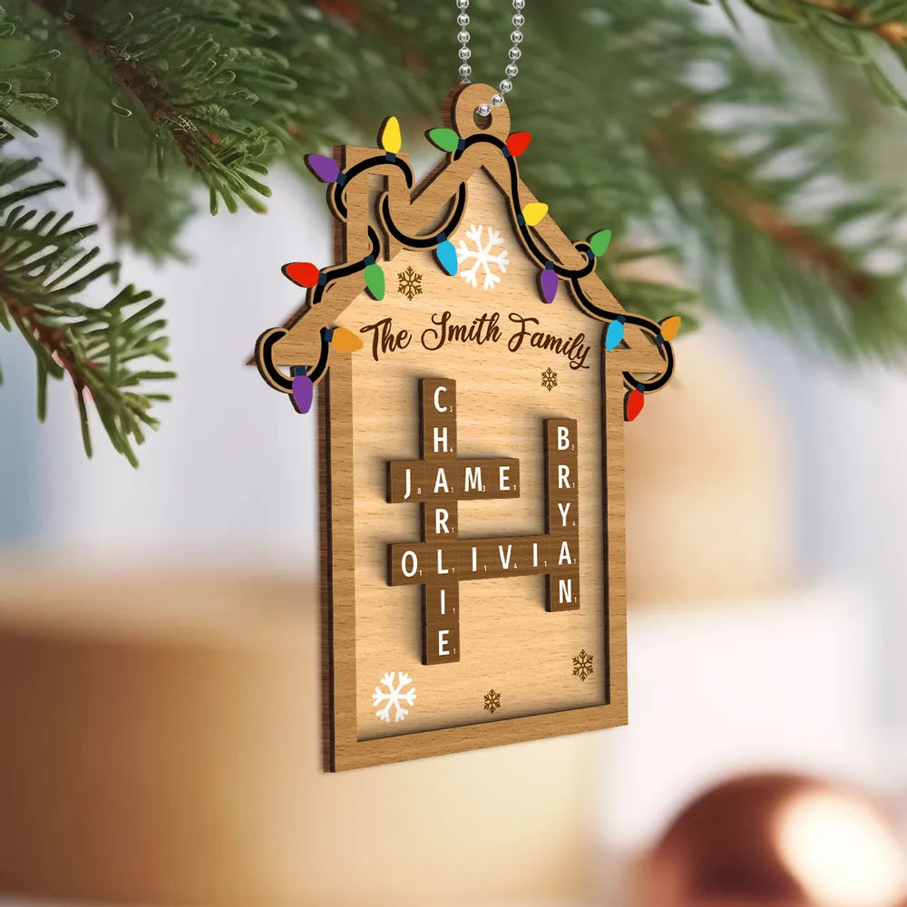 Family House Crossword Puzzle Personalized Wooden Ornament, Christmas Ornament for Husband Wife Daughter Son ON1058