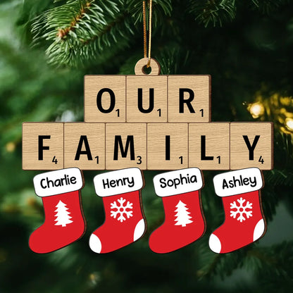 Our Family Christmas Socks Puzzle Style Personalized Wooden Ornament, Christmas Decoration, Personalized Family Christmas Ornament 2024 ON0371