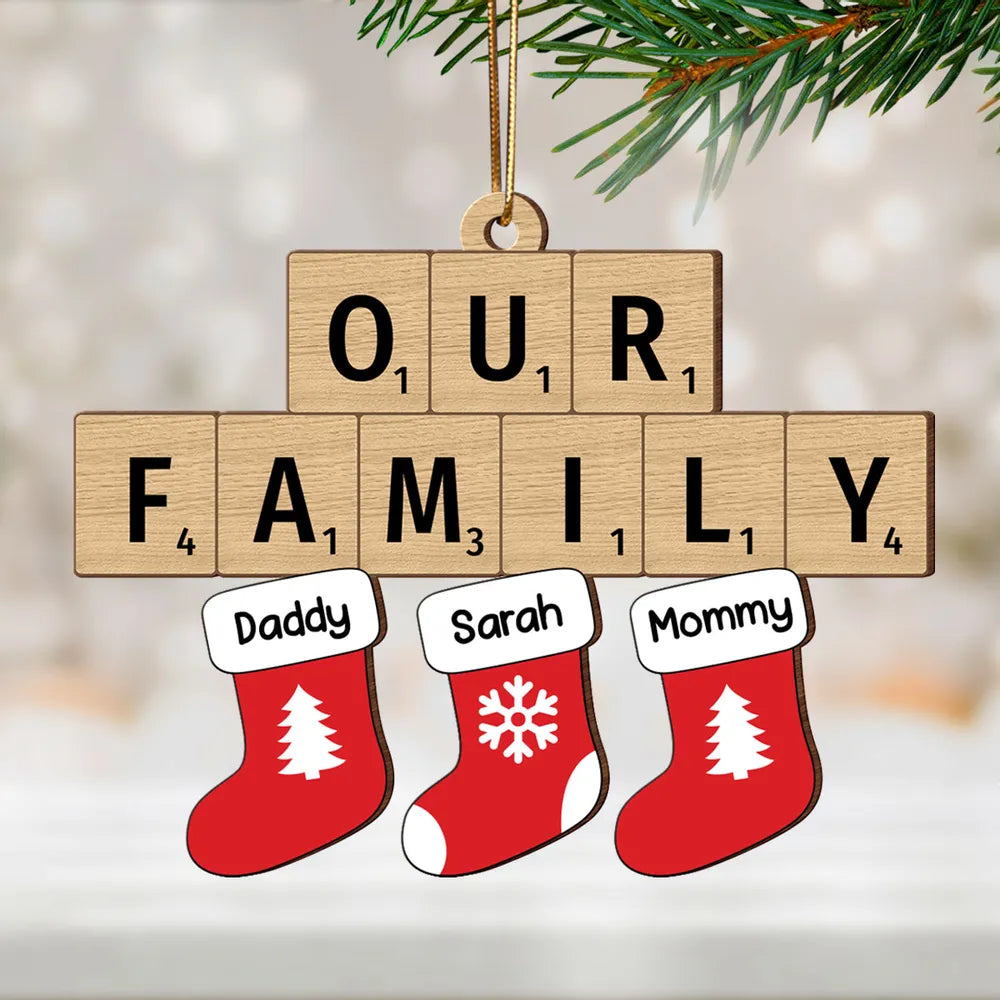 Our Family Christmas Socks Puzzle Style Personalized Wooden Ornament, Christmas Decoration, Personalized Family Christmas Ornament 2024 ON0371