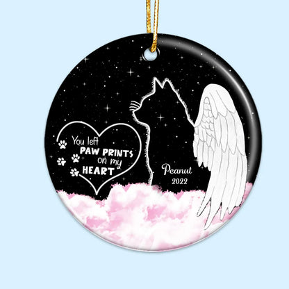 Dogs Cats Angel Starry Sky Memorial Personalized Circle Ceramic Ornament, Custom My Angel Has Paws Sympathy Ornament ON0891